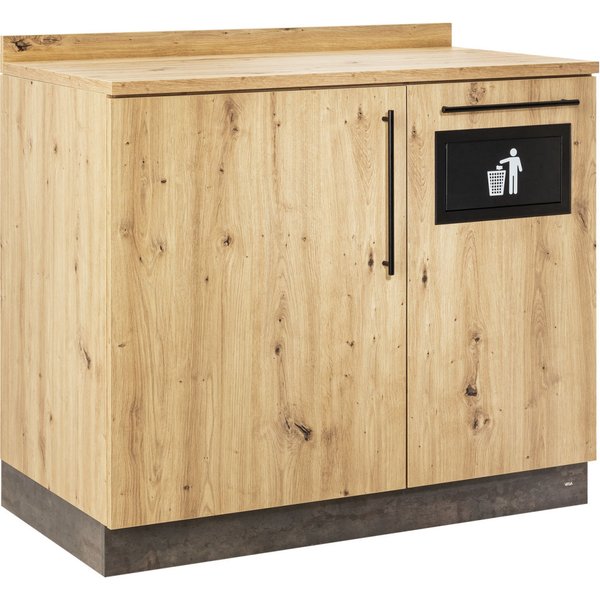 VEGA Vaisselier Baristo Basic avec trappe à déchets; 110x61x99.5 cm (lxPxH); chêne rustique, Poignée noir