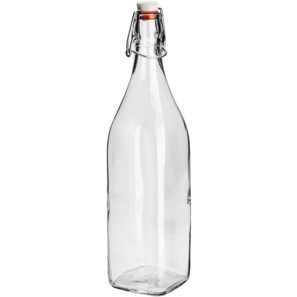 6x Bormioli Rocco Bouteille à fermeture mécanique Swing; 1.1 l, 7.5x7.5x32 cm (LxlxH); transparent; carré(e); 6 pièce(s) / Lot