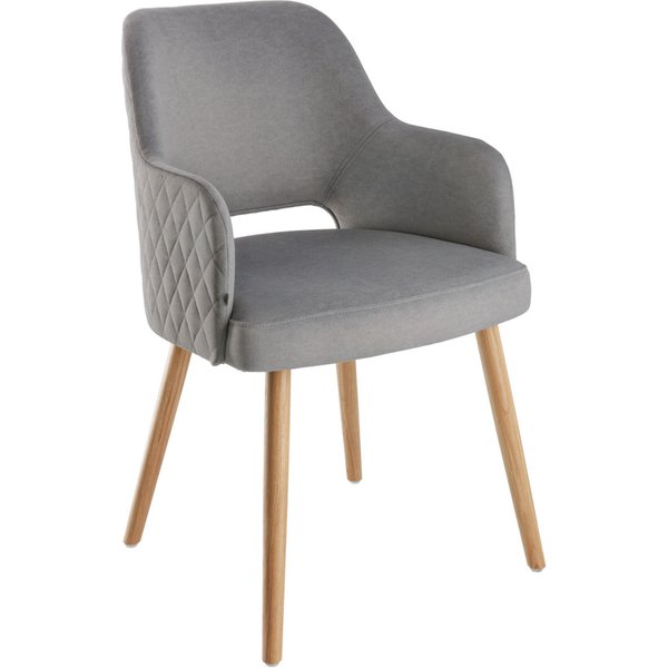 VEGA Sedia Rombo in velluto; 46x47x85 cm (LxPxH); seduta grigio, struttura quercia