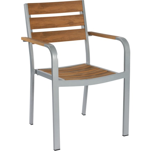 2x PULSIVA Sedia da esterno impilabile Resistance con braccioli; 54.5x58x85 cm (LxPxH); seduta marrone, struttura grigio; 2 pz. / Pacco