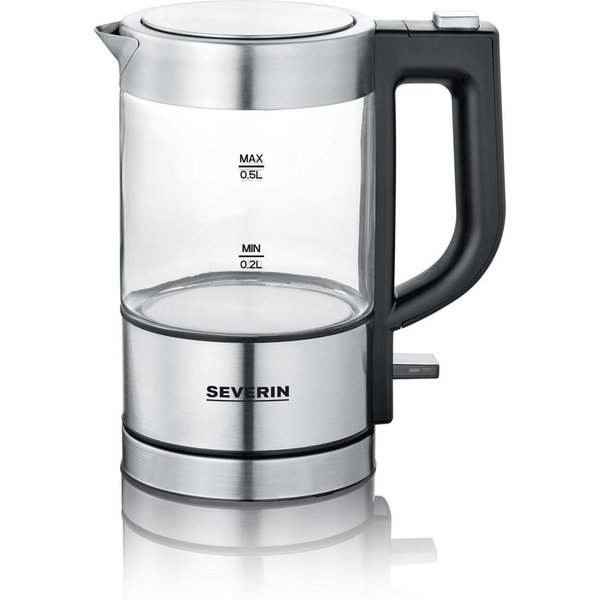 Mini bouilloire électrique en verre WK 3472 Severin; 0.5 l, 17.5x19.3x10.5 cm (lxHxP); noir/transparent/inox