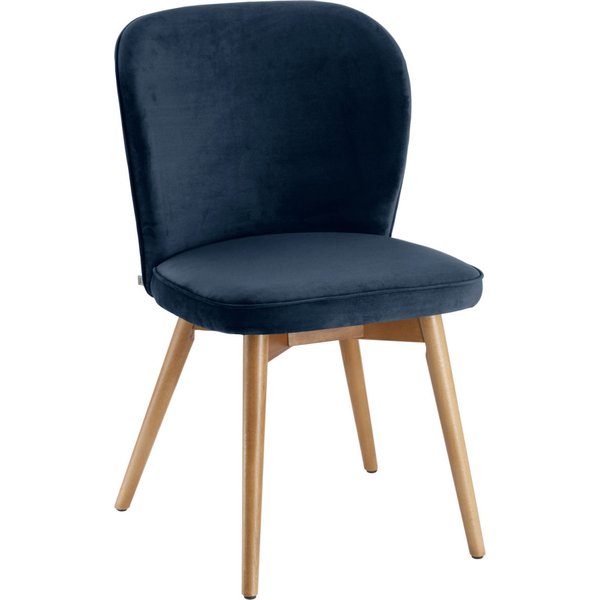 2x VEGA Sedia Lian in velluto; 56x58x86 cm (LxPxH); seduta blu scuro, struttura marrone chiaro; 2 pz. / Pacco