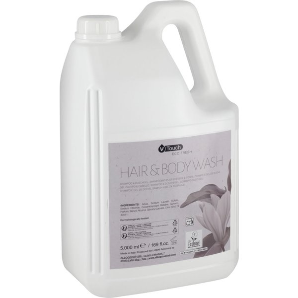 Doccia shampoo monodose per hotel Eco Fresh 2 in 1 in tanica V-Touch; 5000 ml; blu chiaro; 2 pz. / Pacco