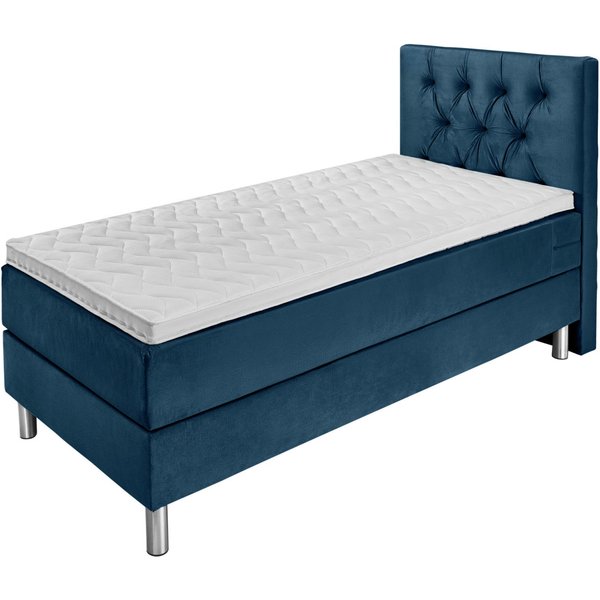 Letto Boxspring Premium velluto, testiera Chesterfield VEGA; 100x200x69 cm (LxLxH); blu scuro; duro