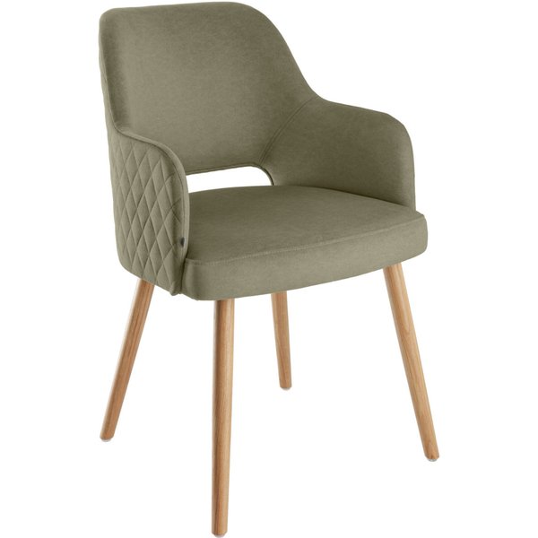 VEGA Chaise avec accoudoirs Rombo velours; 46x47x85 cm (lxPxH); Assise vert, Structure chêne