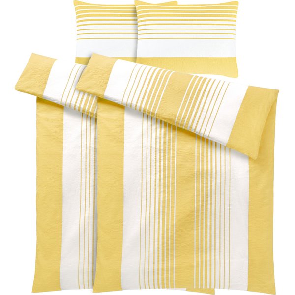 2x PULSIVA Set copripiumino e federa Memphis Seersucker; 135x200 cm (LxL), 80x80 cm (LxL); giallo/bianco; 2 set / Pacco