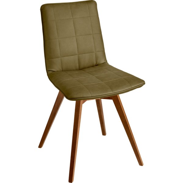 Sedia a guscio Milaria in similpelle, 2 pezzi VEGA; 60x51x88.5 cm (LxPxH); seduta verde oliva, struttura noce; 2 set / Pacco
