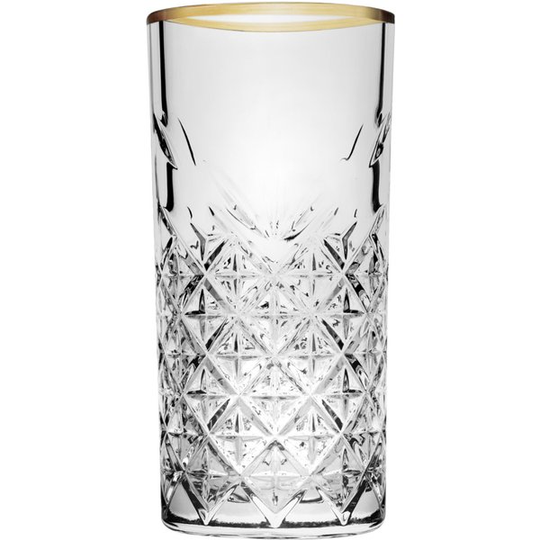 Tumbler alto Gold Timeless Pasabahçe; 450 ml, 7.8x16.1 cm (ØxH); trasparente/oro; 4 pz. / Pacco