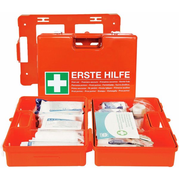 Cassetta pronto soccorso DIN 13157 Hygonorm; 27.5x20x11.5 cm (LxLxH); arancione