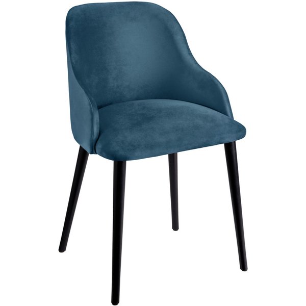 VEGA Chaise rembourrée Almonda velours; 54x64x77.5 cm (lxPxH); Assise bleu grisé, Structure noir