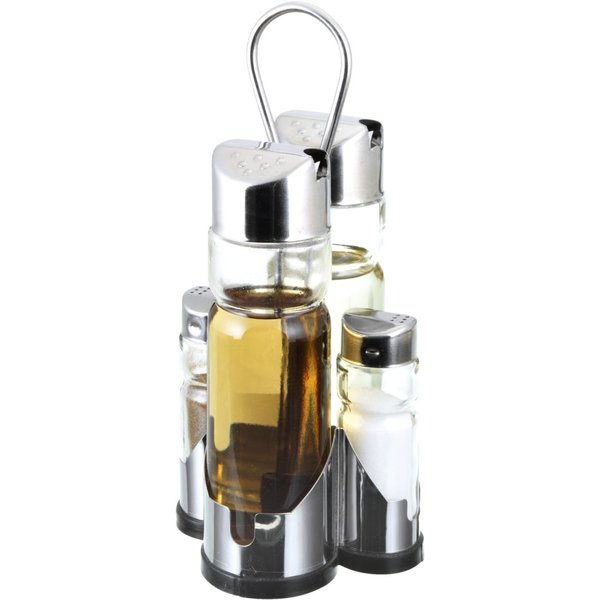 PULSIVA Menage aceto olio sale e pepe Misura; 175 ml, 11x22x10 cm (LxHxP); argento/trasparente