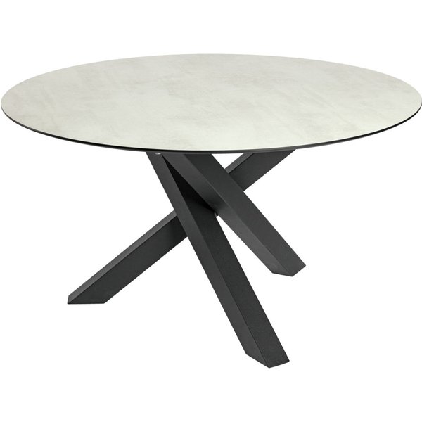 Tavolo da esterno Gwin base spider VEGA; 130x72 cm (ØxH); Piano tavolo grigio pietra, struttura nero; rotonda