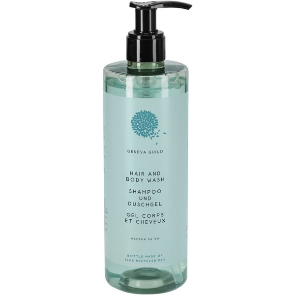 Shampoo & gel doccia Geneva Guild 2 in 1 in dispenser a pompa V-Touch; 380 ml; blu; 18 pz. / Pacco