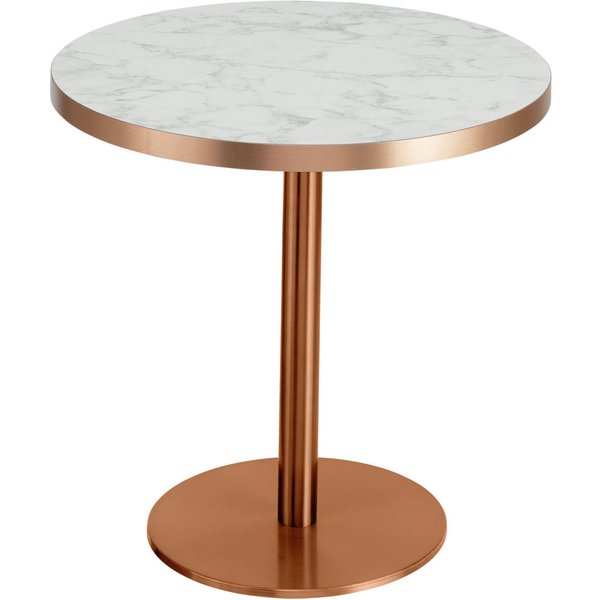 Table basse Marvani piètement en acier inoxydable cuivré VEGA; 46.5x50 cm (HxØ); Plateau blanc/cuivré/marbré, Structure cuivré; rond(e)
