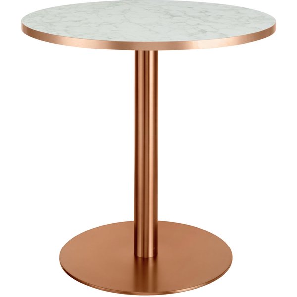 Tavolo da pranzo Marvani in acciaio inox rame VEGA; 75x80 cm (HxØ); Piano tavolo bianco/rame/marmorizzato, struttura rame; rotonda