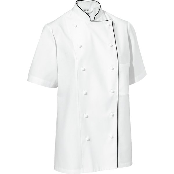 PULSIVA Veste de cuisine femme Aila manches courtes, passepoil de couleur; Taille 56; blanc/noir