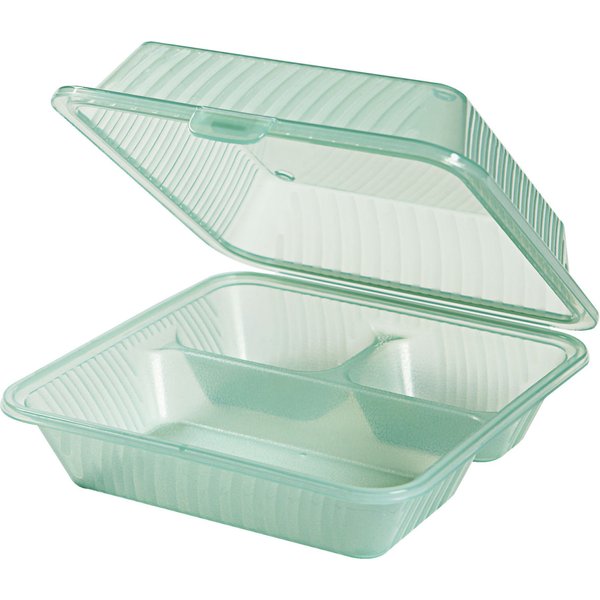 12x Contacto Vassoio take-away riutilizzabile Eco-Takeout a tre scomparti, coperchio alto; 23x23x9 cm (LxLxH); verde; quadrata; 12 pz. / Pacco