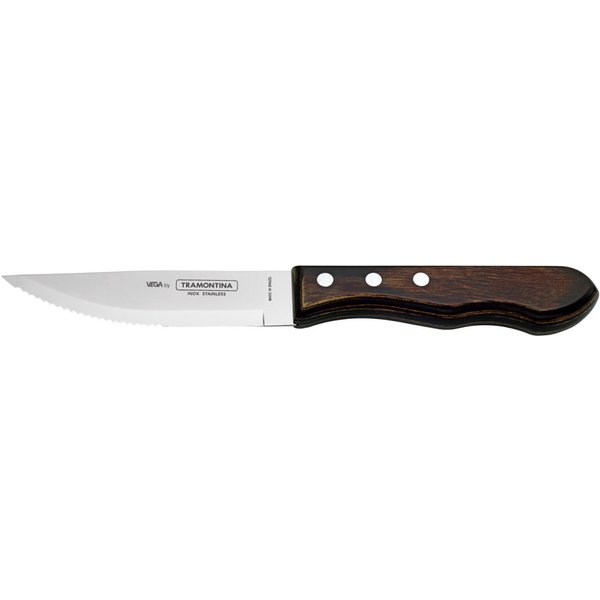 12x VEGA Coltello per bistecca e pizza Picanha; 25 cm (L); argento, manico marrone; 12 pz. / Pacco