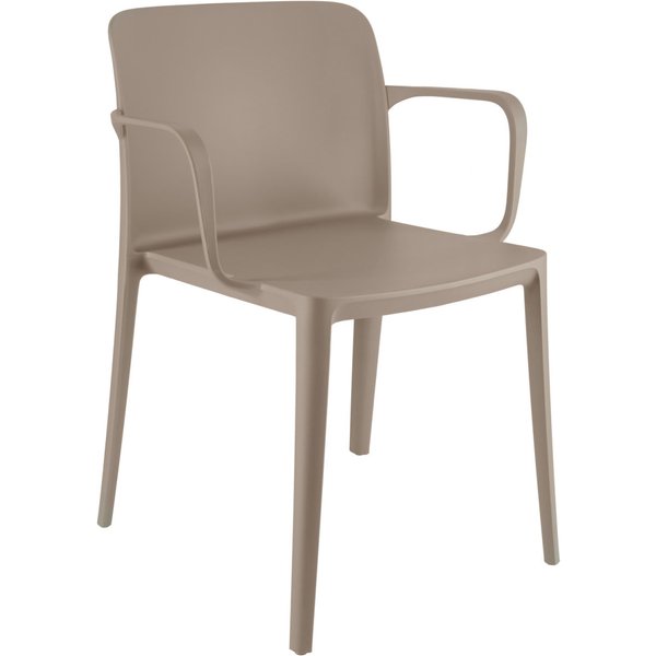 4x PULSIVA Sedia in plastica Rigg con braccioli; 57x55x78 cm (LxPxH); tortora; 4 pz. / Pacco