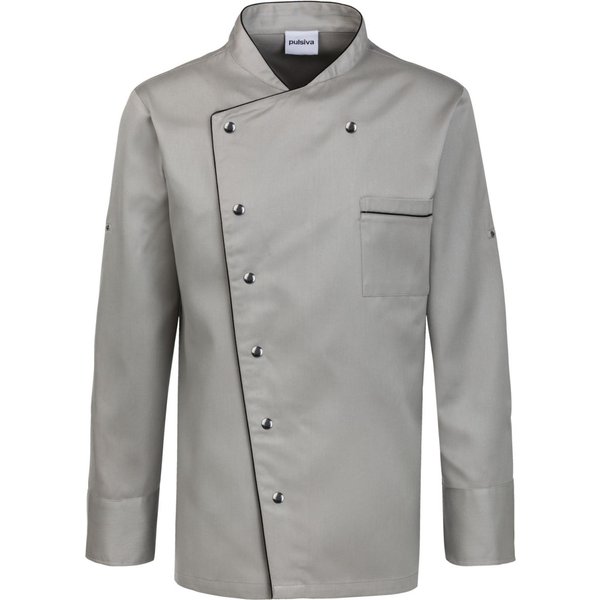 PULSIVA Veste de cuisine homme Amadeus manches longues; Taille 44/46; gris, passepoil noir
