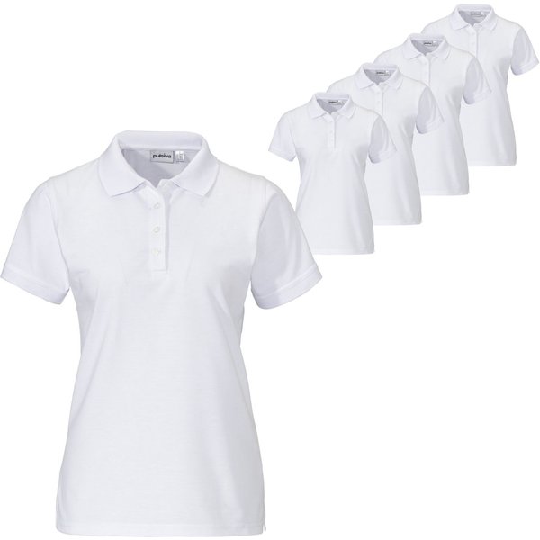 Polo da donna in confezione risparmio Sunny maniche corte PULSIVA; Taglia XL; bianco; 5 pz. / Pacco