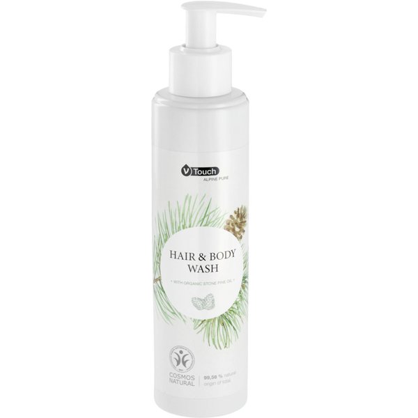 Shampoing gel douche pour hôtel Alpine Pure 2 en 1 en flacon distributeur à pompe V-Touch; 240 ml; écru; 6 pièce(s) / Lot
