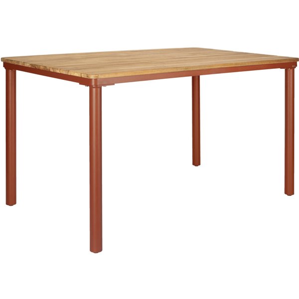 Table d'extérieur en teck Zolia rectangulaire VEGA; 130x80x76 cm (LxlxH); Plateau brun, Structure rouille; rectangulaire