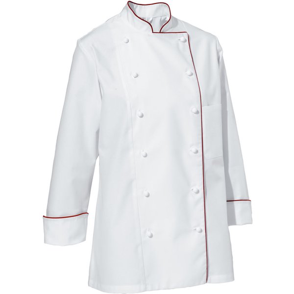 PULSIVA Giacca da cuoca Aila cotone maniche lunghe bordino colorato; Taglia 58; bianco/bordeaux