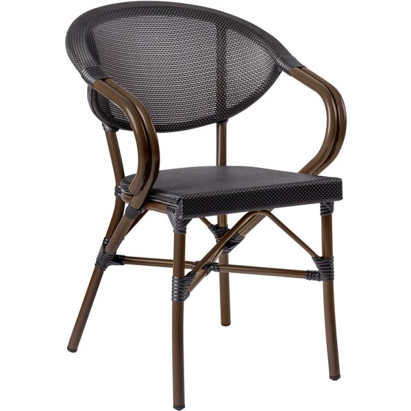 Sedia impilabile da esterno Elm con braccioli PULSIVA; 55.5x58x81 cm (LxPxH); seduta nero, struttura marrone; 2 pz. / Pacco