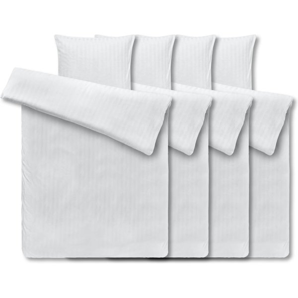 4x PULSIVA Pack avantage parure de lit Satina rayures 20 mm; 160x210 cm (lxL), 65x100 cm (Lxl); blanc; 4 Set(s) / Lot