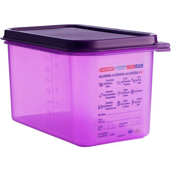 Contenitori Gastronorm per alimenti senza allergeni Araven; GN 1/4, 4.3 l, 26.5x16.2x15 cm (LxLxP); violetto