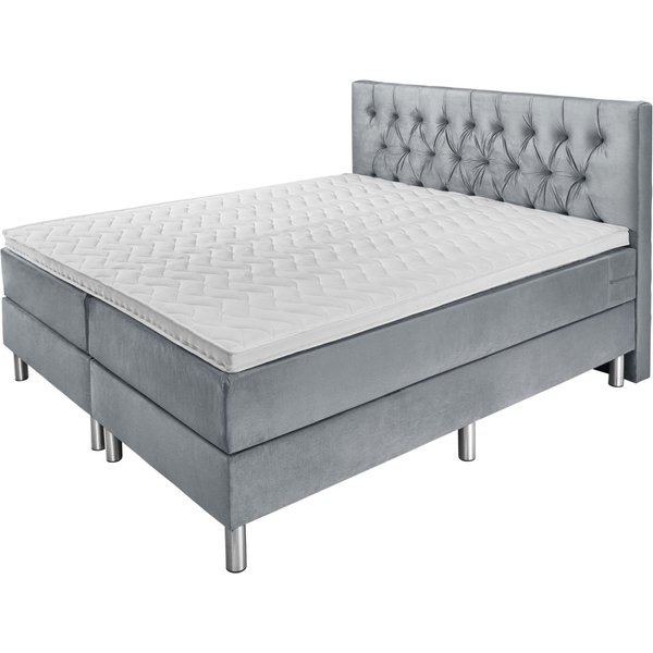 Letto per hotel Standard velluto, testiera Chesterfield VEGA; 200x200x58 cm (LxLxH); grigio chiaro; medio