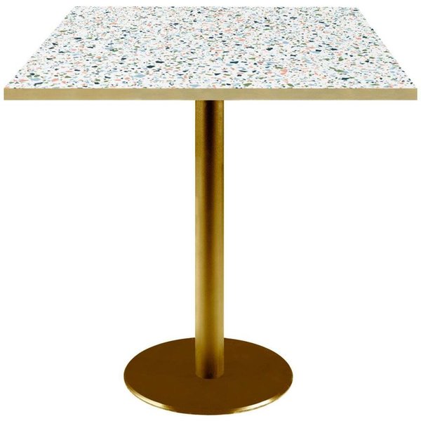 Tavolo Roma quadrato base dorato - laminato pietra & canti ottone RestooTab; 70x70x75 cm (LxLxH); multicolore/terazzo/ottone; quadrata