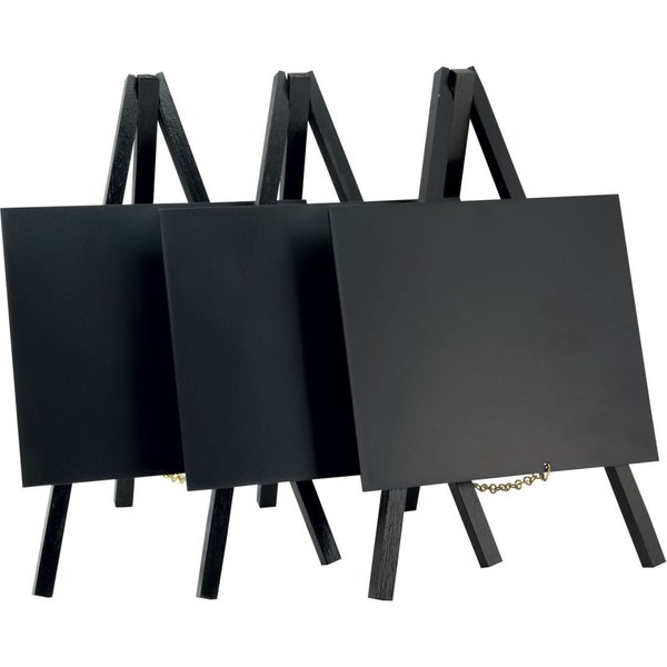 Lot de 3 Mini Ardoises de table sur chevalets - Bois finition acajou laqué Securit; 15x24 cm (lxH); noir