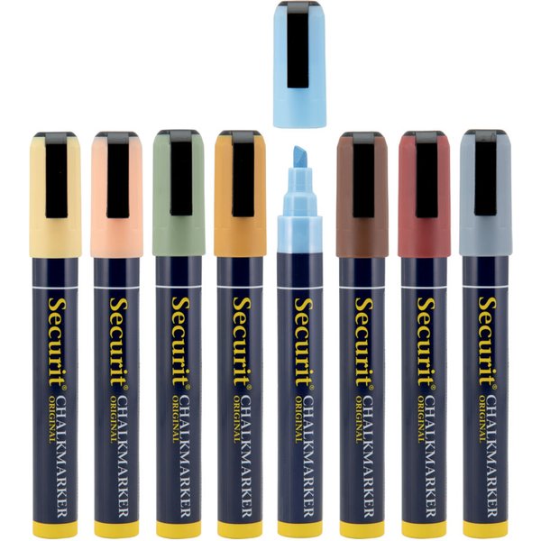 Lot de 8 feutres-craie à encre liquide - Blanc - pointe moyenne 2-6mm Securit; 2 cm (L), Epaisseur de trait 20 mm; multicolore