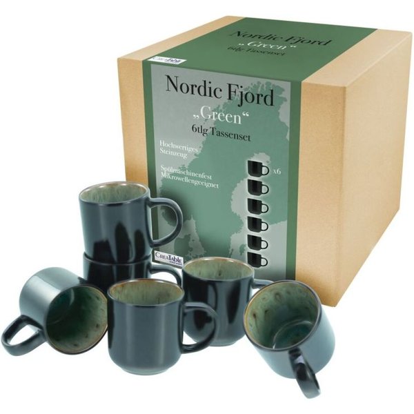 6x CreaTable Set mugs 6 pièces Nordic Fjord; 30 cl, 9x10 cm (ØxH); vert; 6 pièce(s) / Lot