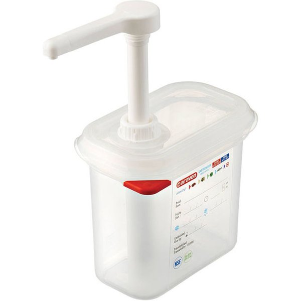 Distributore di salse/pompa gastronorm 1/9, capacità 1,5 litri Araven; GN 1/9, 1.5 l, 17.6x10.8 cm (LxP); bianco