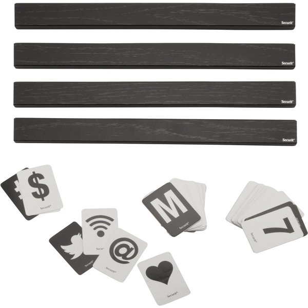 Set di 4 Mensole - Legno finitura nera laccata - 169 carte fronte-retro con lettere, numeri e icone incluse - 25 cm/mensola Securit; 0.29x25x2.5 cm (LxLxH); nero