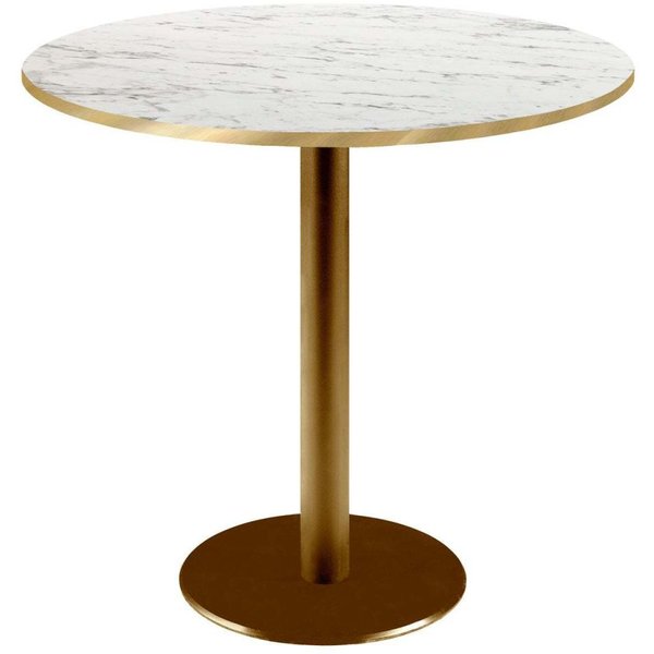 Table Rome ronde pied doré - chant couleur laiton RestooTab; 75x70 cm (HxØ); Plateau blanc/marbré/laiton, Structure laiton; rond(e)