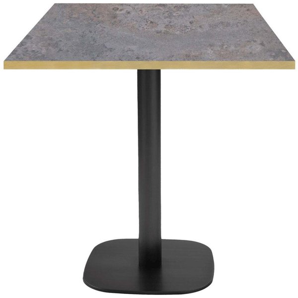 Table Round carrée - chant couleur laiton RestooTab; 70x70x75 cm (LxlxH); Plateau métal vieilli, Structure noir; carré(e)