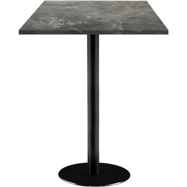 Mange-debout Rome carré - décor pierre RestooTab; 60x60x113 cm (LxlxH); Plateau gris bleuté, Structure noir; carré(e)