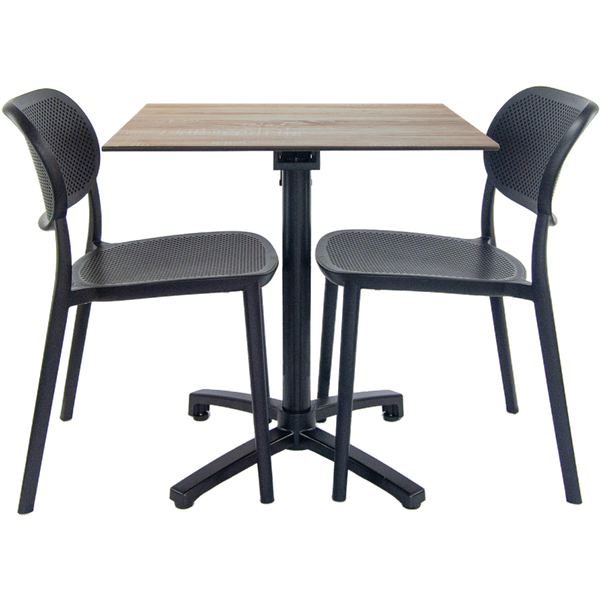 Set da terrazza Tavolo pieghevole Diabolo con 2 sedie RestooTab; 70x70x73 cm (LxLxH); Piano tavolo betulla, struttura nero; quadrata