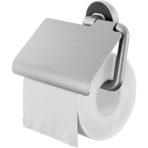 Porte-rouleau papier toilette avec rabat Cooper inox brossé/noir TIGER; 4.1x12.3x4.1 cm (LxHxP); argenté/noir
