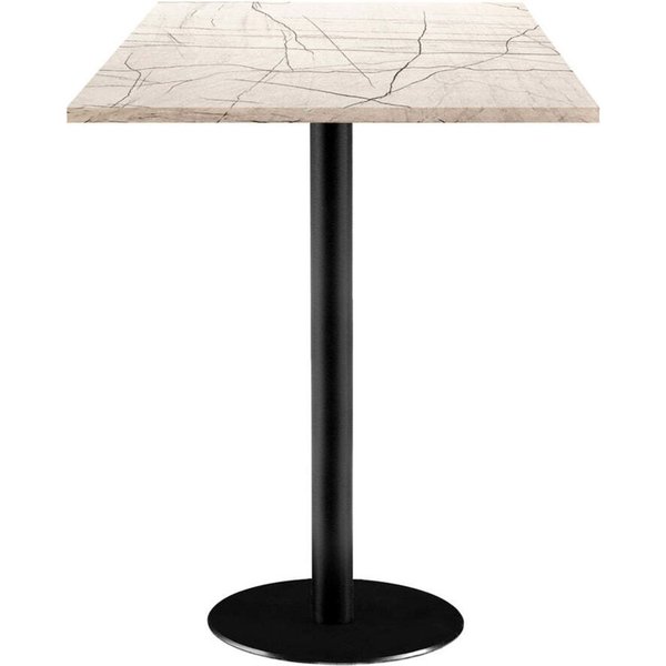 Tavolo alto Rome quadrato - laminato pietra RestooTab; 60x60x113 cm (LxLxH); Piano tavolo bianco lana/grigio/marmorizzato, struttura nero; quadrata