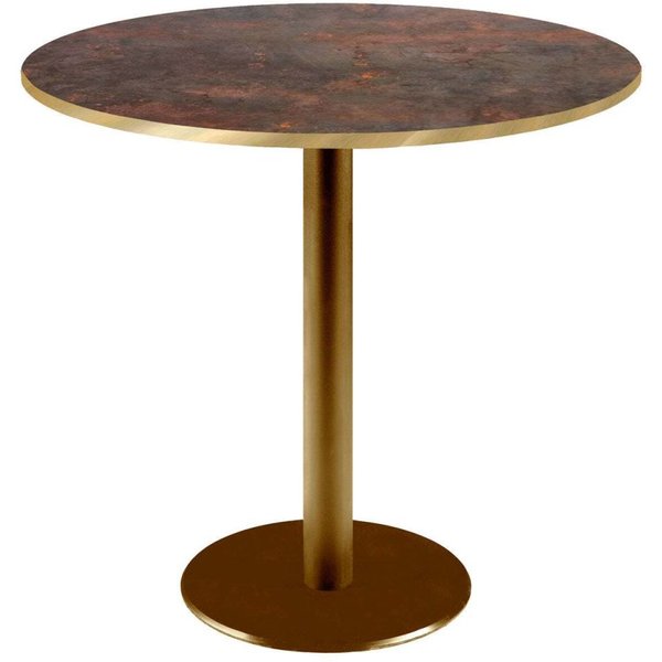 Tavolo Rome rotondo base dorato - bordi color ottone RestooTab; 75x70 cm (HxØ); Piano tavolo metallo arrugginito, struttura ottone; rotonda