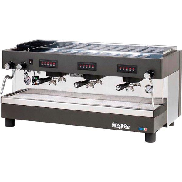 magister Macchina caffè professionale bar portafiltro, 3 gruppi, automatica, HRC, 5,4 kW; 100x49.2x52.5 cm (LxHxP); argento/nero