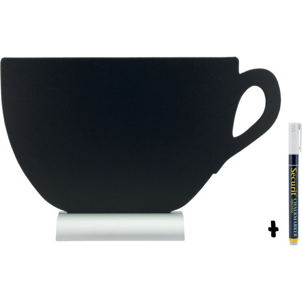 Ardoise de table - tasse - socle en aluminium - feutre-craie inclus Securit; 33.5x21.5 cm (lxH); noir