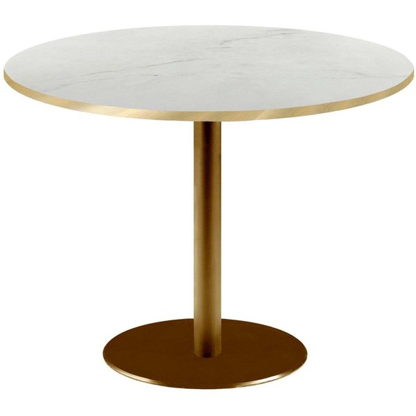 Tavolo Rome XL rotondo base dorato - bordi color ottone RestooTab; 75x120 cm (HxØ); Piano tavolo bianco/beige/ottone, struttura ottone; rotonda