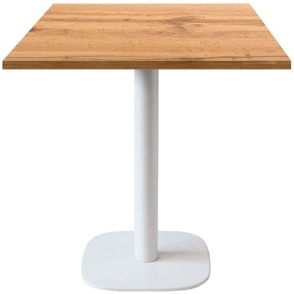 Table Round carrée pied blanc - décor bois ou uni RestooTab; 70x70x75 cm (LxlxH); Plateau chêne, Structure blanc; carré(e)