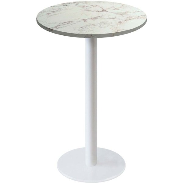 Tavolo alto Roma rotondo base bianco - laminato legno & pietra RestooTab; 113x60 cm (HxØ); bianco lana/marrone/marmorizzato; rotonda